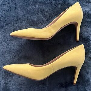 Kelly and Katie Yellow Suede Pump Heels